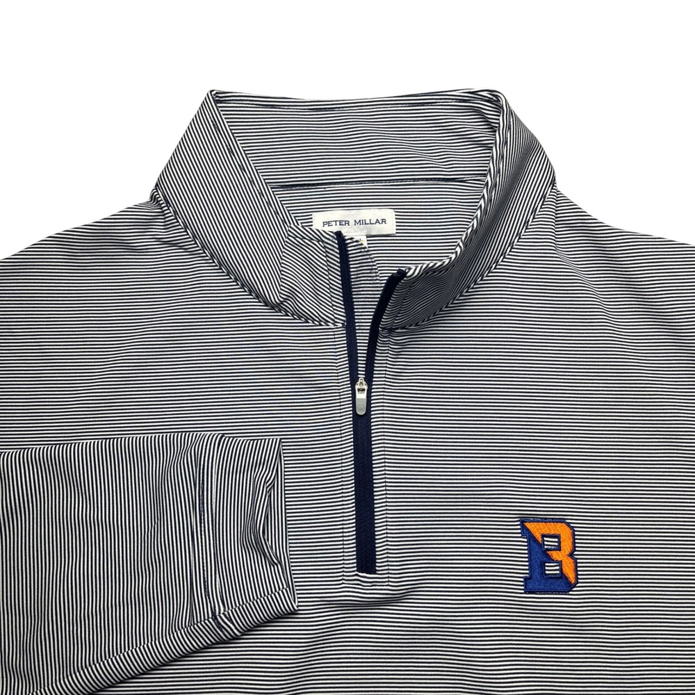 Peter Millar Quarter Zip Pullover Mens XXL Navy White Striped Performance B Logo - Picture 1 of 9